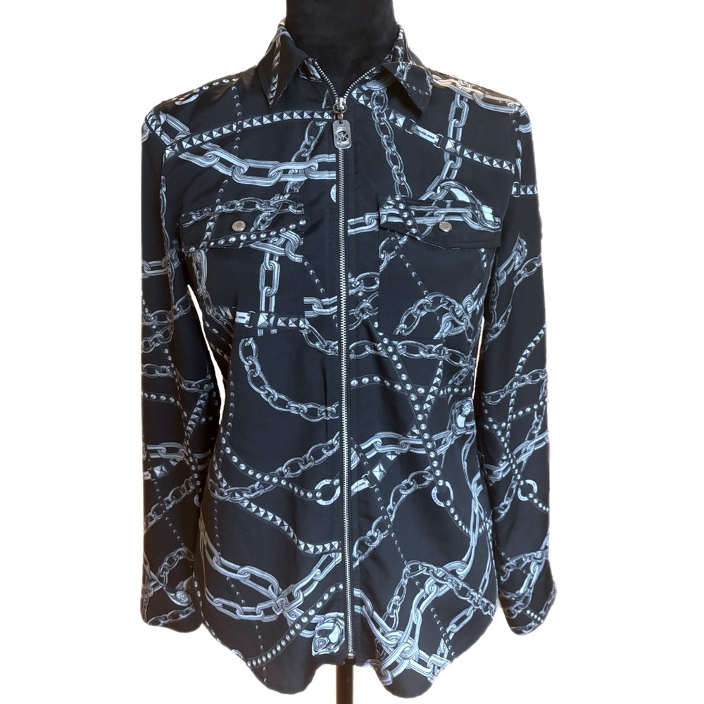 Michael Kors Black Top with Silver Geometric Design